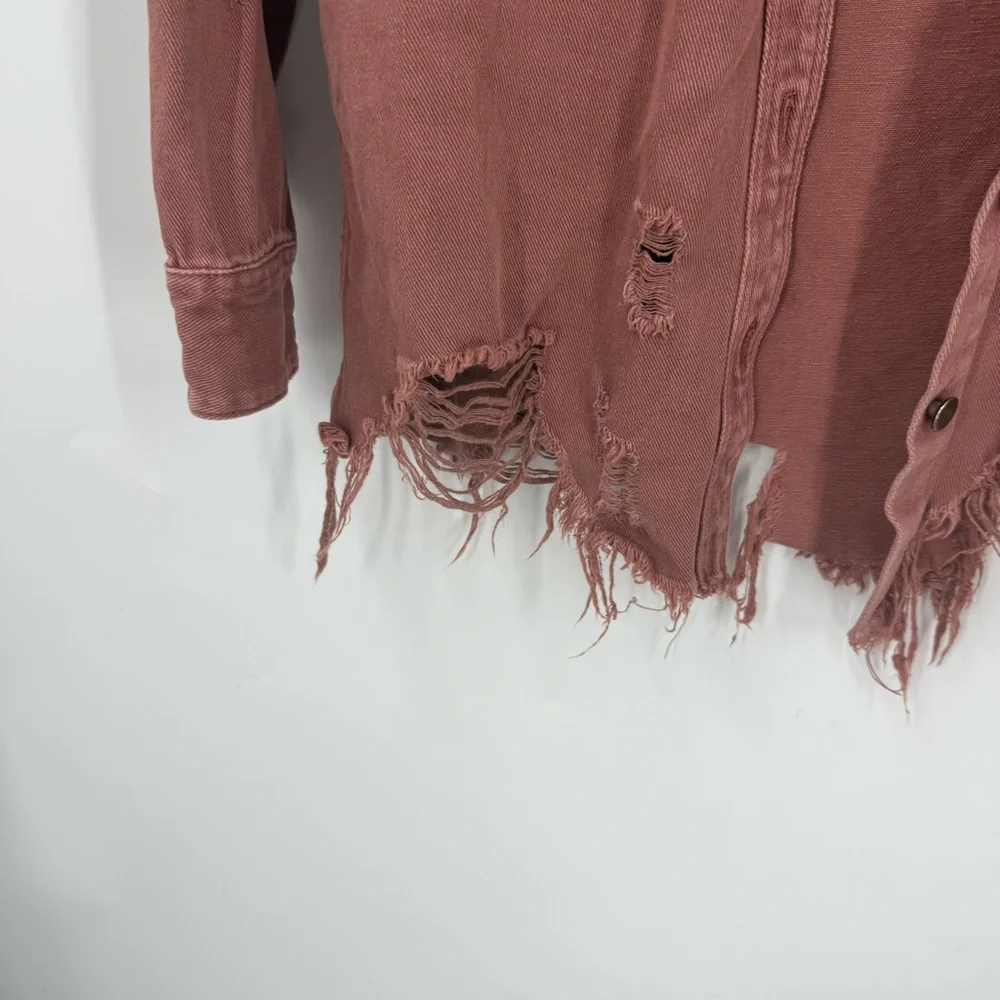 American Bazi Distressed Frayed Hem Denim deep mauve pink Jacket M
